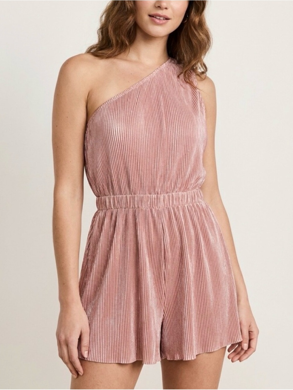One-Shoulder Rose Pink Ribbed Women’s Romper